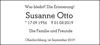 Traueranzeige von Susanne Otto von SÜDWEST PRESSE Ausgabe Ulm/Neu-Ulm