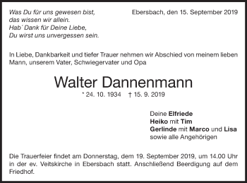 Traueranzeige von Walter Dannenmann von NWZ Neue Württembergische Zeitung