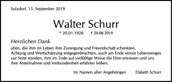 Traueranzeige von Walter Schurr von Haller Tagblatt