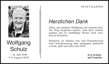 Traueranzeige von Wolfgang Schulz von Haller Tagblatt