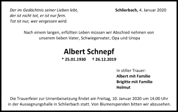 Traueranzeige von Albert Schnepf von NWZ Neue Württembergische Zeitung