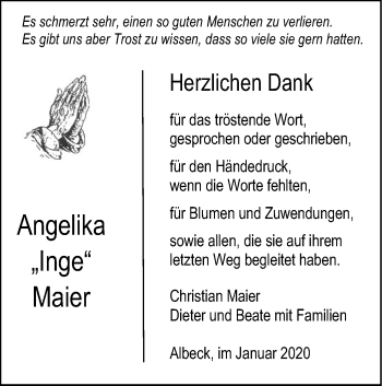 Traueranzeige von Angelika Maier von SÜDWEST PRESSE Ausgabe Ulm/Neu-Ulm