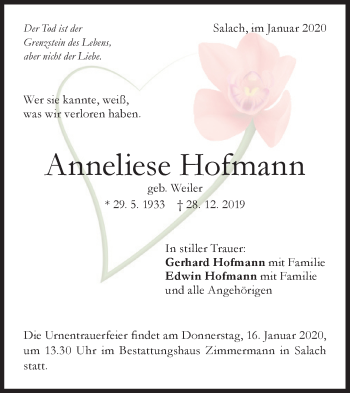 Traueranzeige von Anneliese Hofmann von NWZ Neue Württembergische Zeitung