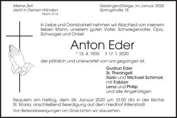 Traueranzeige von Anton Eder von Geislinger Zeitung