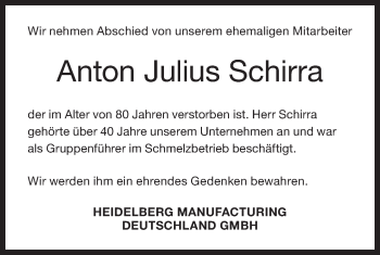 Traueranzeige von Anton Julius Schirra von Geislinger Zeitung