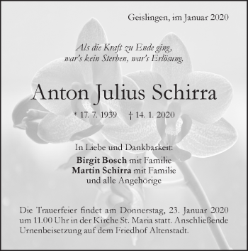 Traueranzeige von Anton Julius Schirra von Geislinger Zeitung