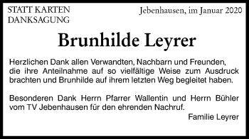 Traueranzeige von Brunhilde Leyrer von NWZ Neue Württembergische Zeitung