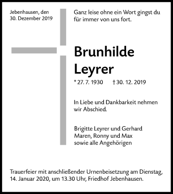 Traueranzeige von Brunhilde Leyrer von NWZ Neue Württembergische Zeitung