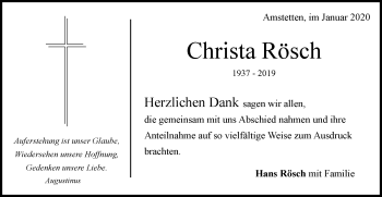 Traueranzeige von Christa Rösch von Geislinger Zeitung