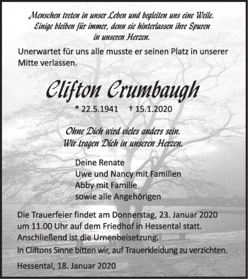 Traueranzeige von Clifton Crumbaugh von Haller Tagblatt