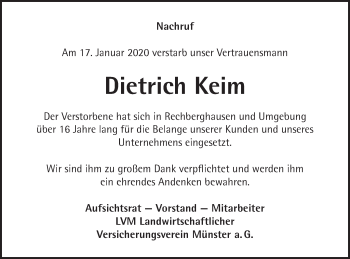 Traueranzeige von Dietrich Keim von NWZ Neue Württembergische Zeitung