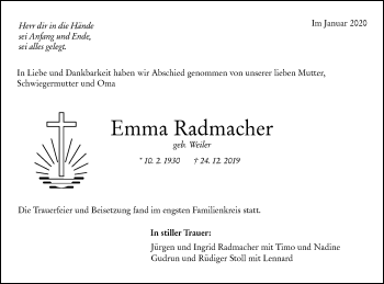 Traueranzeige von Emma Radmacher von NWZ Neue Württembergische Zeitung