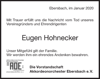 Traueranzeige von Eugen Hohnecker von NWZ Neue Württembergische Zeitung