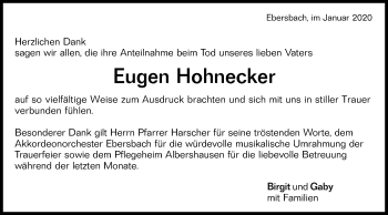 Traueranzeige von Eugen Hohnecker von NWZ Neue Württembergische Zeitung