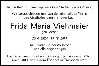 Traueranzeige von Frida Maria Viehmaier von NWZ Neue Württembergische Zeitung