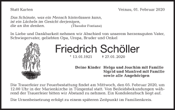 Traueranzeige von Friedrich Schöller von Haller Tagblatt