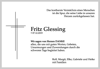 Traueranzeige von Fritz Glessing von Haller Tagblatt