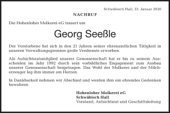 Traueranzeige von Georg Seeßle von Haller Tagblatt