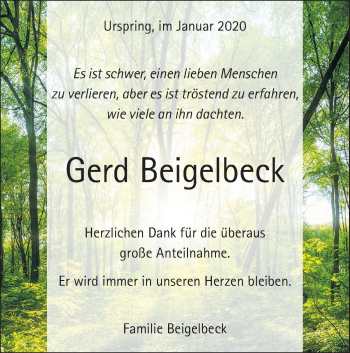 Traueranzeige von Gerd Beigelbeck von Geislinger Zeitung