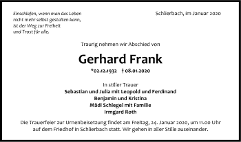 Traueranzeige von Gerhard Frank von NWZ Neue Württembergische Zeitung