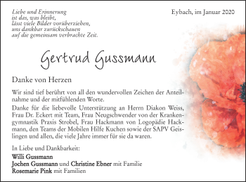 Traueranzeige von Gertrud Gussmann von Geislinger Zeitung