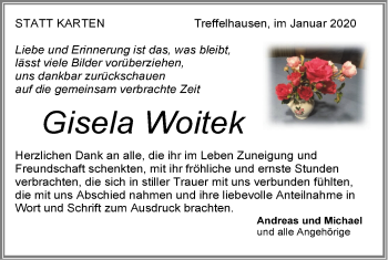 Traueranzeige von Gisela Woitek von Geislinger Zeitung