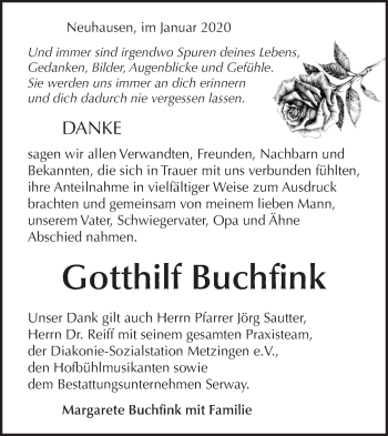 Traueranzeige von Gotthilf Buchfink von Metzinger-Uracher Volksblatt