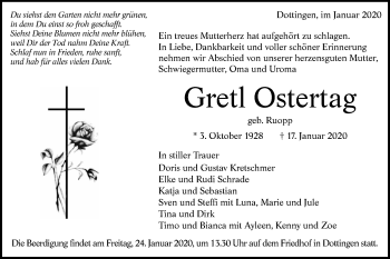 Traueranzeige von Gretl Ostertag von Alb-Bote/Metzinger-Uracher Volksblatt