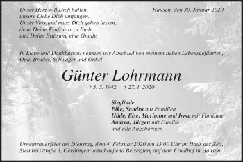 Traueranzeige von Günter Lohrmann von Geislinger Zeitung