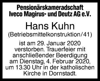 Traueranzeige von Hans Kuhn von SÜDWEST PRESSE Ausgabe Ulm/Neu-Ulm