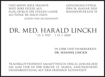 Traueranzeige von Harald Linckh von Geislinger Zeitung