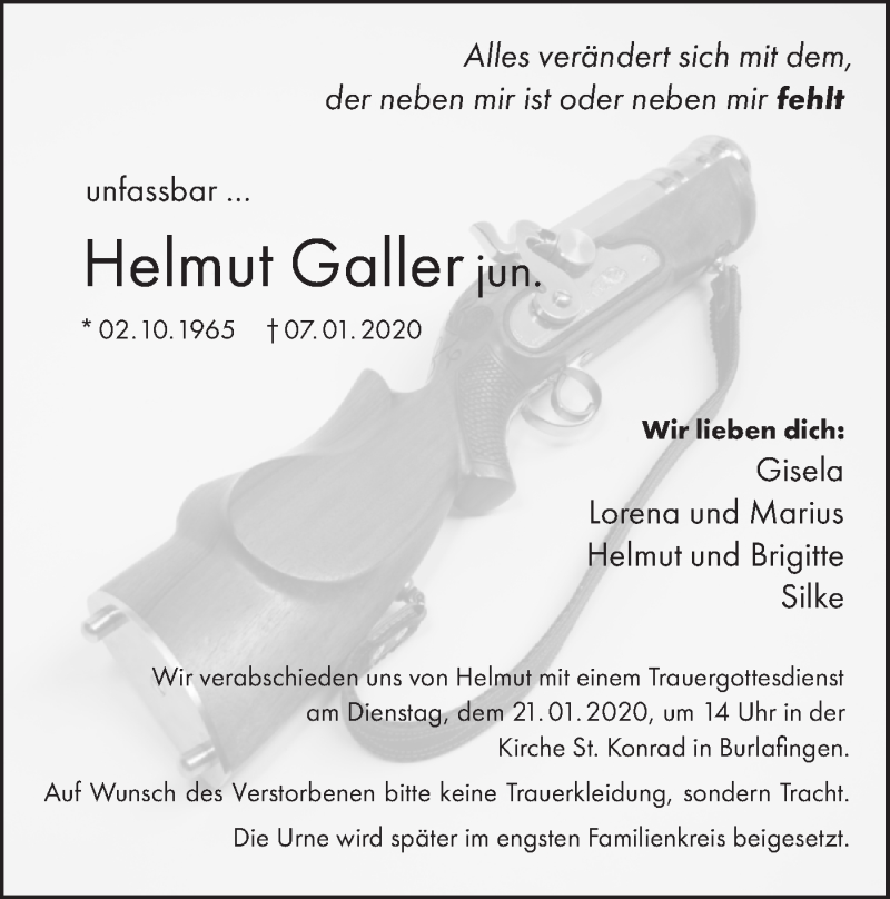  Traueranzeige für Helmut Galler vom 18.01.2020 aus SÜDWEST PRESSE Ausgabe Ulm/Neu-Ulm