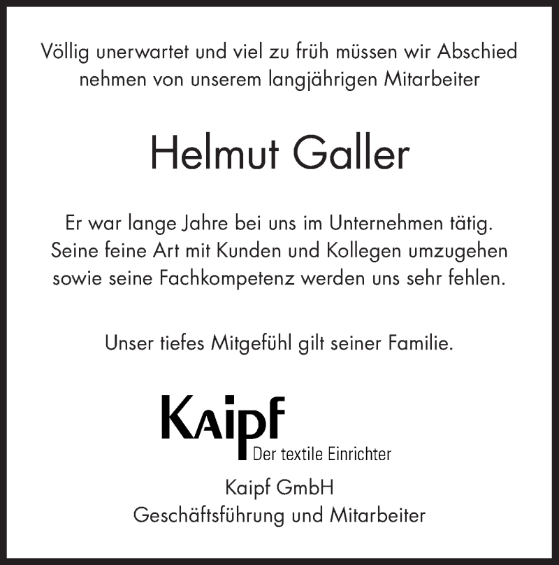  Traueranzeige für Helmut Galler vom 18.01.2020 aus SÜDWEST PRESSE Ausgabe Ulm/Neu-Ulm