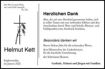 Traueranzeige von Helmut Kett von Hohenloher Tagblatt