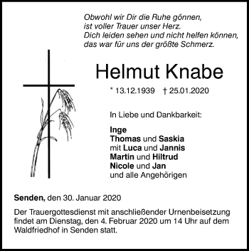 Traueranzeige von Helmut Knabe von SÜDWEST PRESSE Ausgabe Ulm/Neu-Ulm