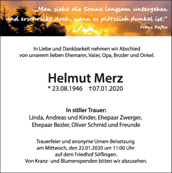 Traueranzeige von Helmut Merz von SÜDWEST PRESSE Ausgabe Ulm/Neu-Ulm