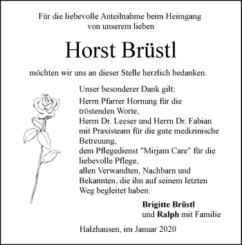 Traueranzeige von Horst Brüstl von SÜDWEST PRESSE Ausgabe Ulm/Neu-Ulm