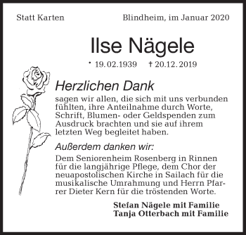 Traueranzeige von Ilse Nägele von Haller Tagblatt