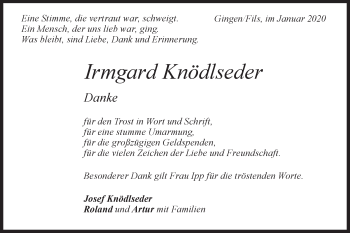 Traueranzeige von Irmgard Knödlseder von Geislinger Zeitung