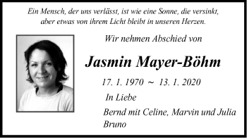 Traueranzeige von Jasmin Mayer-Böhm von Haller Tagblatt