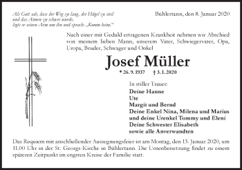 Traueranzeige von Josef Müller von Haller Tagblatt