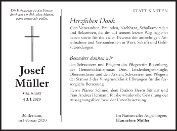 Traueranzeige von Josef Müller von Haller Tagblatt