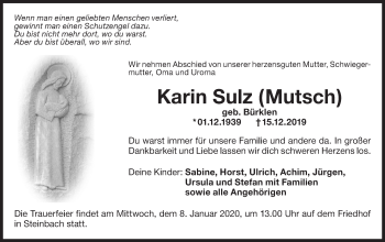 Traueranzeige von Karin Sulz von Haller Tagblatt