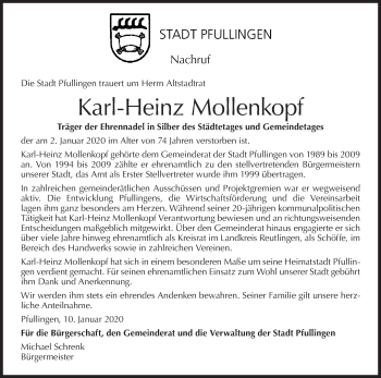 Traueranzeige von Karl-Heinz Mollenkopf von Metzinger-Uracher Volksblatt