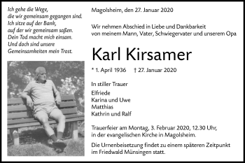 Traueranzeige von Karl Kirsamer von Alb-Bote/Metzinger-Uracher Volksblatt