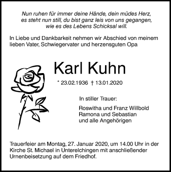 Traueranzeige von Karl Kuhn von SÜDWEST PRESSE Ausgabe Ulm/Neu-Ulm