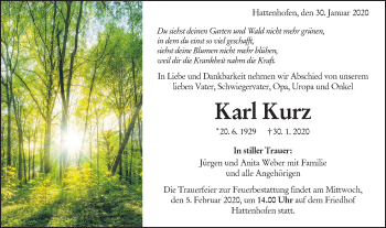 Traueranzeige von Karl Kurz von NWZ Neue Württembergische Zeitung