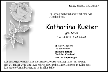 Traueranzeige von Katharina Kuster von Hohenzollerische Zeitung