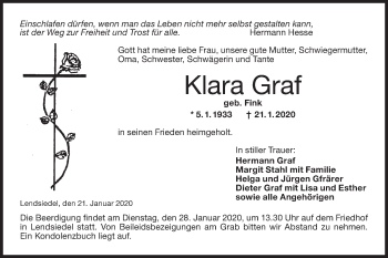 Traueranzeige von Klara Graf von Hohenloher Tagblatt