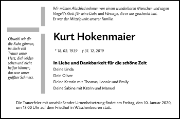 Traueranzeige von Kurt Hokenmaier von NWZ Neue Württembergische Zeitung